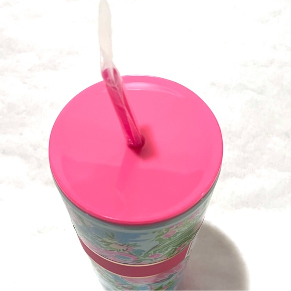 Lilly Pulitzer Flamingo Tumbler with Straw Blue/Pink Multi 24oz - Picture 7 of 13